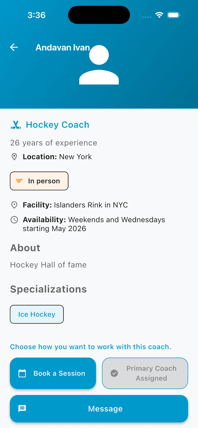 Coach profile and booking view