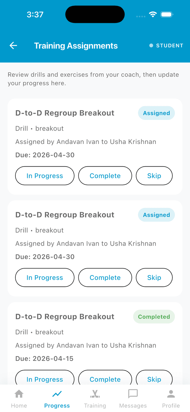 Training assignments view